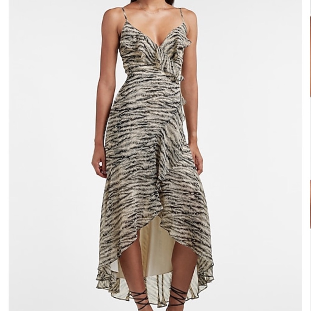 Zebra Print Ruffle Wrap Maxi Dress Sz S